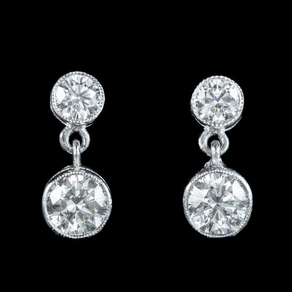 Art Deco Style Diamond Drop Stud Earrings 18ct Gold 0.80ct Diamond