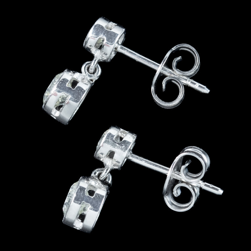 Art Deco Style Diamond Drop Stud Earrings 18ct Gold 0.80ct Diamond