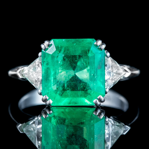 Art Deco Style Emerald Diamond Trilogy Ring 3.5ct Emerald