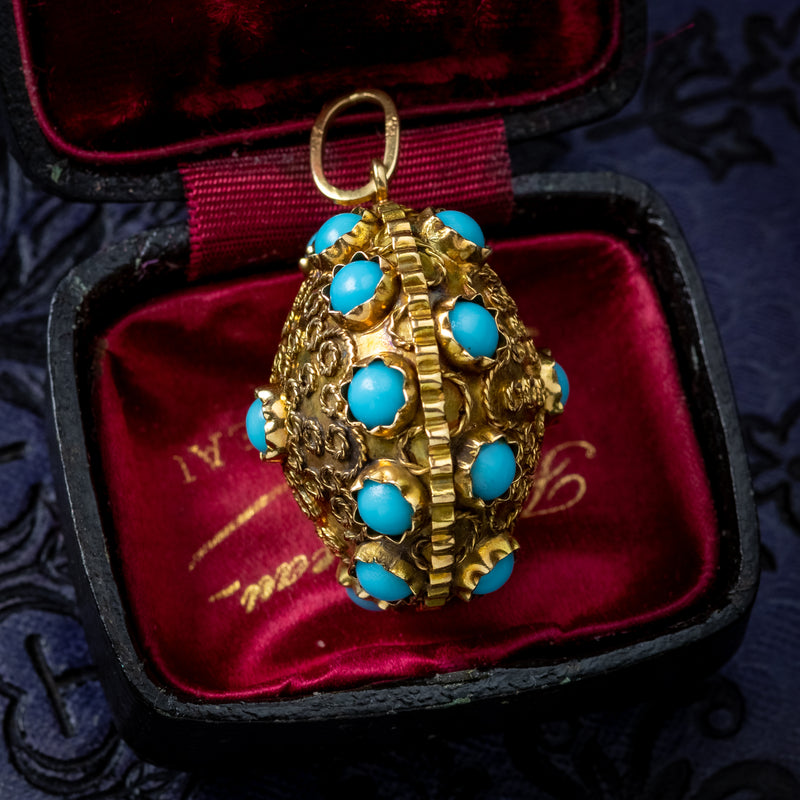  Antique Victorian Turquoise Pendant Etruscan Revival 18ct Gold