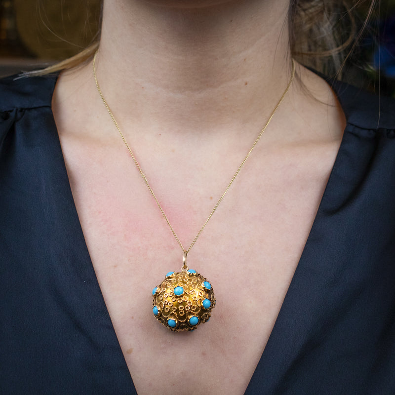 Antique Victorian Turquoise Pendant Etruscan Revival 18ct Gold