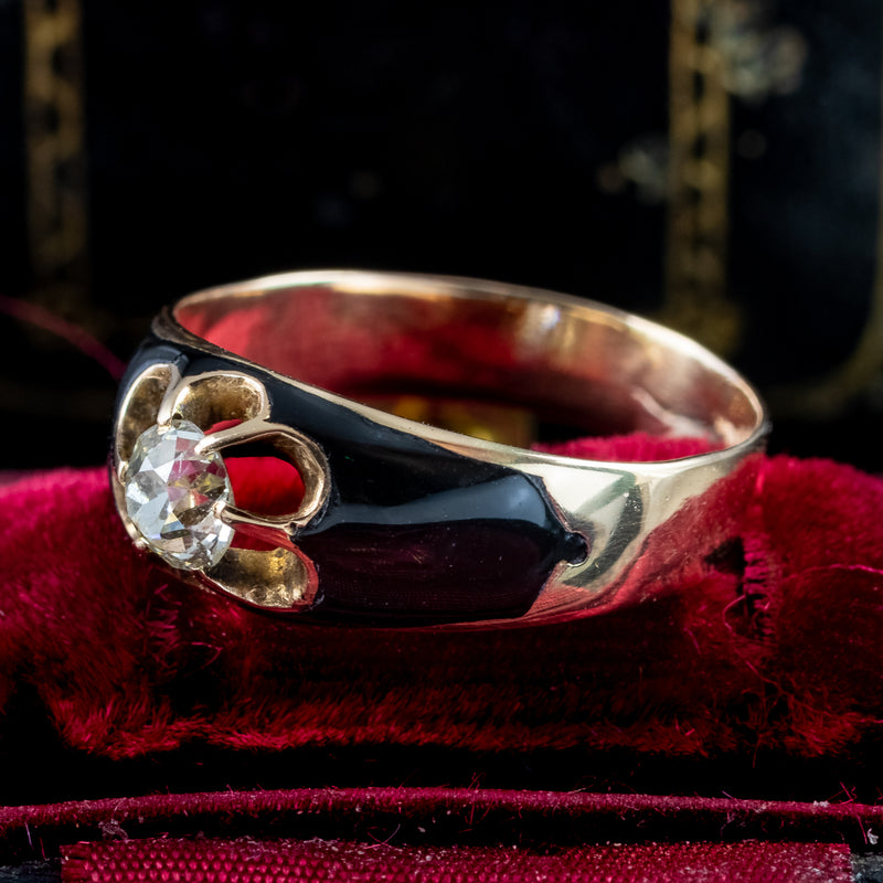 Antique Victorian Diamond Ring Black Enamel 0.50ct Diamond Solitaire 