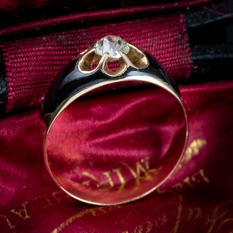 Antique Victorian Diamond Ring Black Enamel 0.50ct Diamond Solitaire 