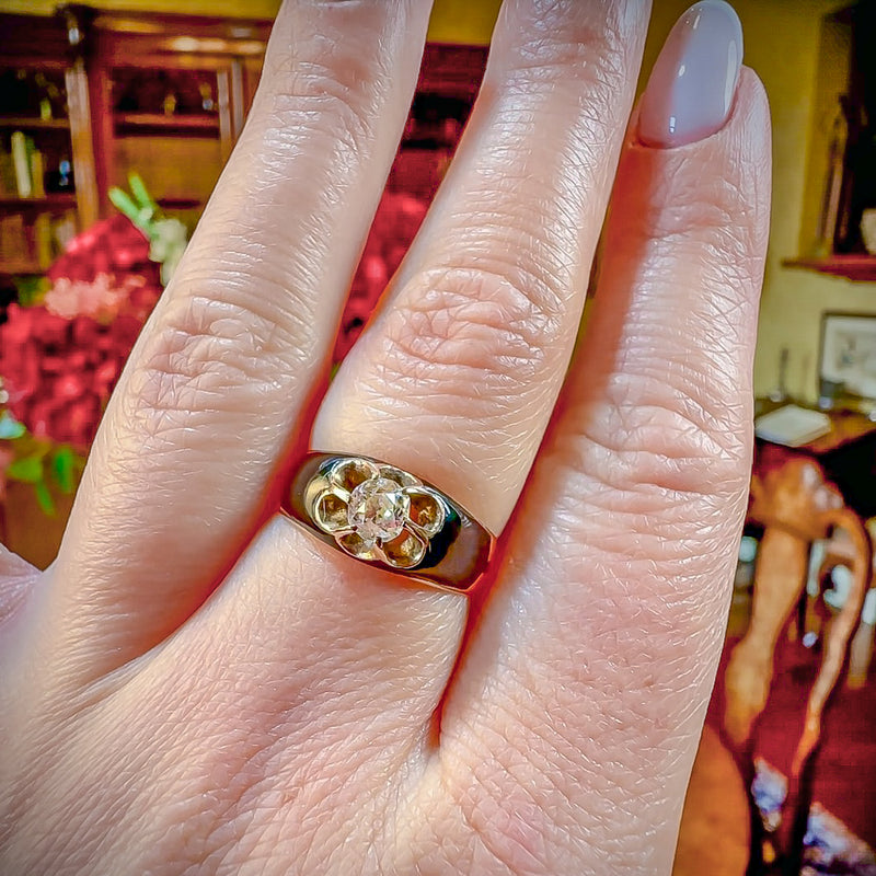 Antique Victorian Diamond Ring Black Enamel 0.50ct Diamond Solitaire