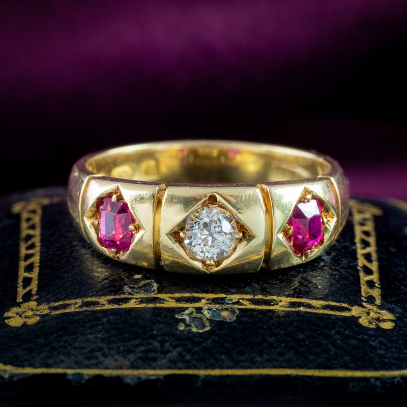 Antique Victorian Ruby Diamond Trilogy Ring Dated 1875