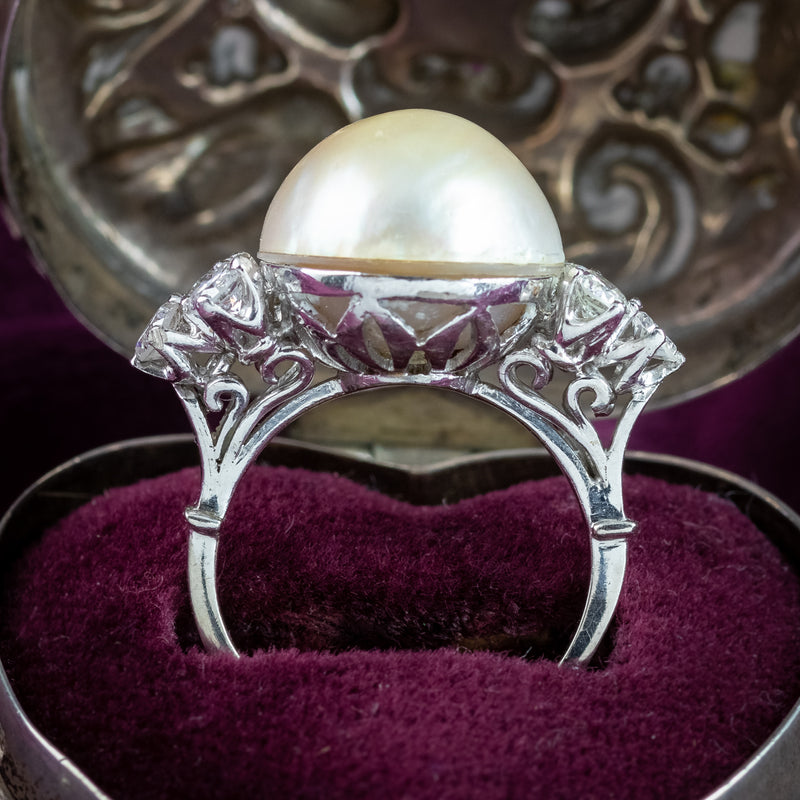 Vintage Pearl Diamond Cocktail Ring
