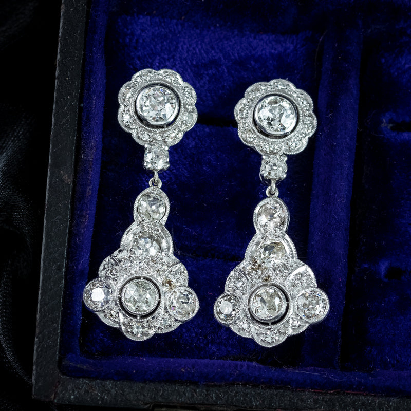 Antique Art Deco Diamond Earrings Night And Day 2.9ct Total