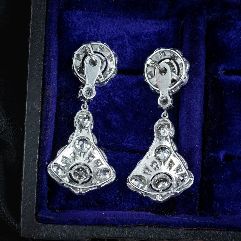 Antique Art Deco Diamond Earrings Night And Day 2.9ct Total