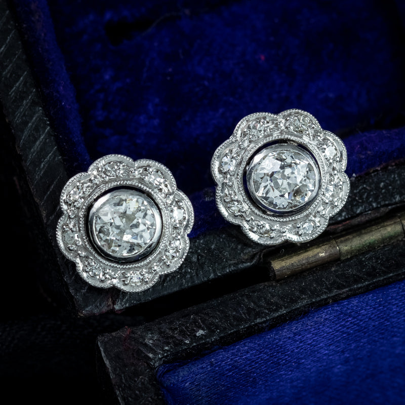 Antique Art Deco Diamond Earrings Night And Day 2.9ct Total