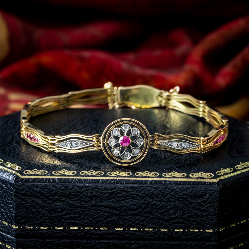 Antique Victorian Ruby Diamond Bracelet 18ct Gold