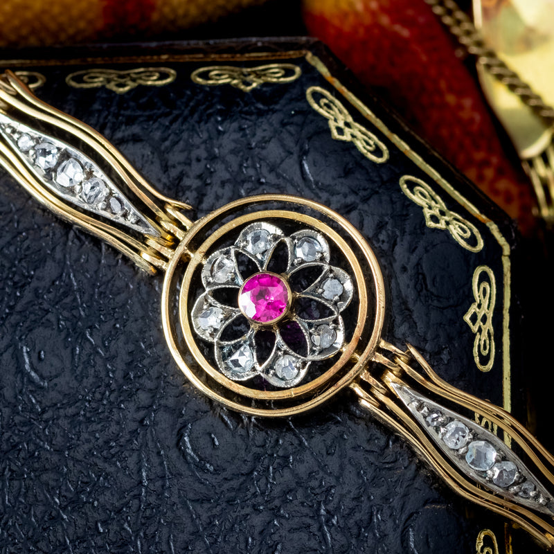 Antique Victorian Ruby Diamond Bracelet 18ct Gold