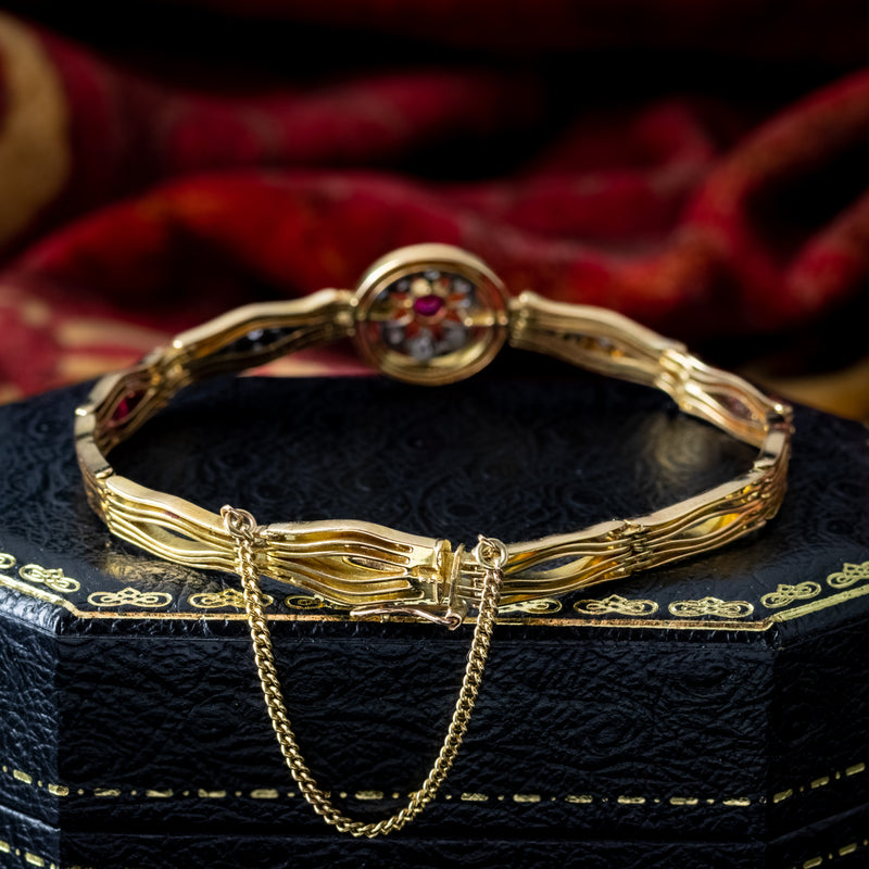 Antique Victorian Ruby Diamond Bracelet 18ct Gold