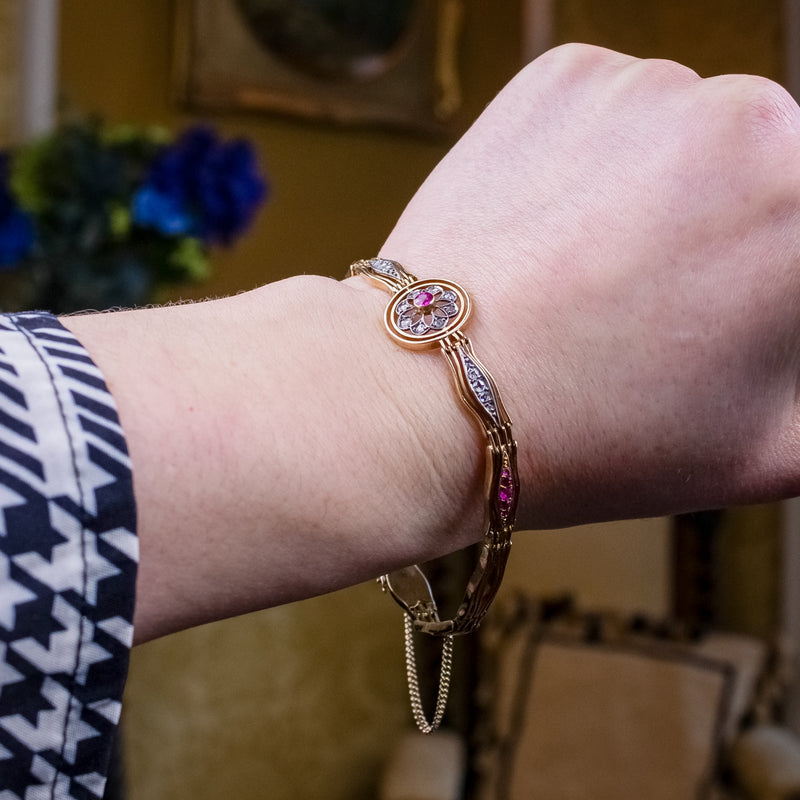 Antique Victorian Ruby Diamond Bracelet 18ct Gold