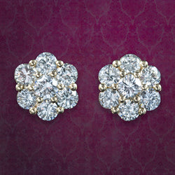 Edwardian Style Diamond Flower Cluster Stud Earrings 2.5ct Total