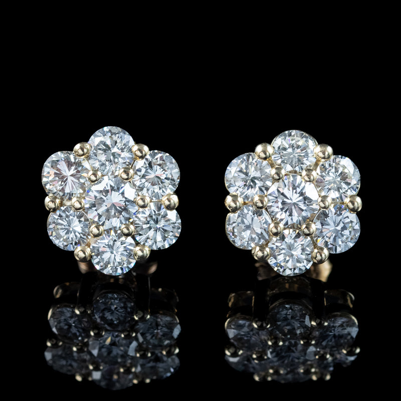 Edwardian Style Diamond Flower Cluster Stud Earrings 2.5ct Total