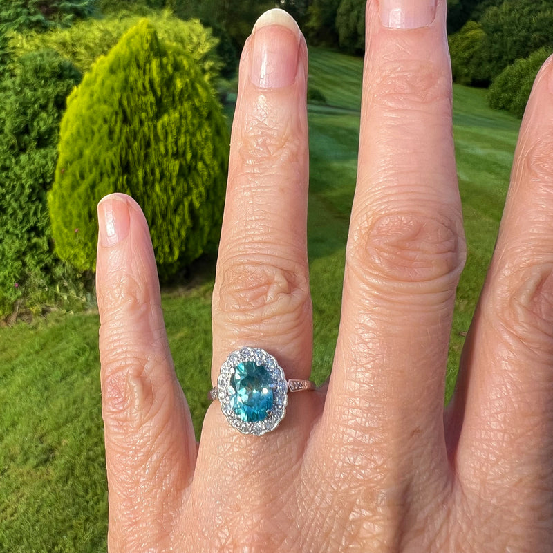 Antique Edwardian Blue Zircon Diamond Cluster Ring 2.5ct Zircon