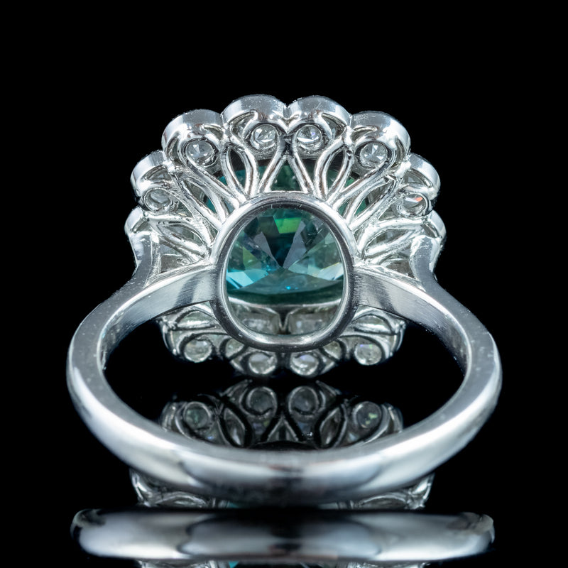 Edwardian Style Blue Zircon Diamond Cluster Ring 6.78ct Zircon