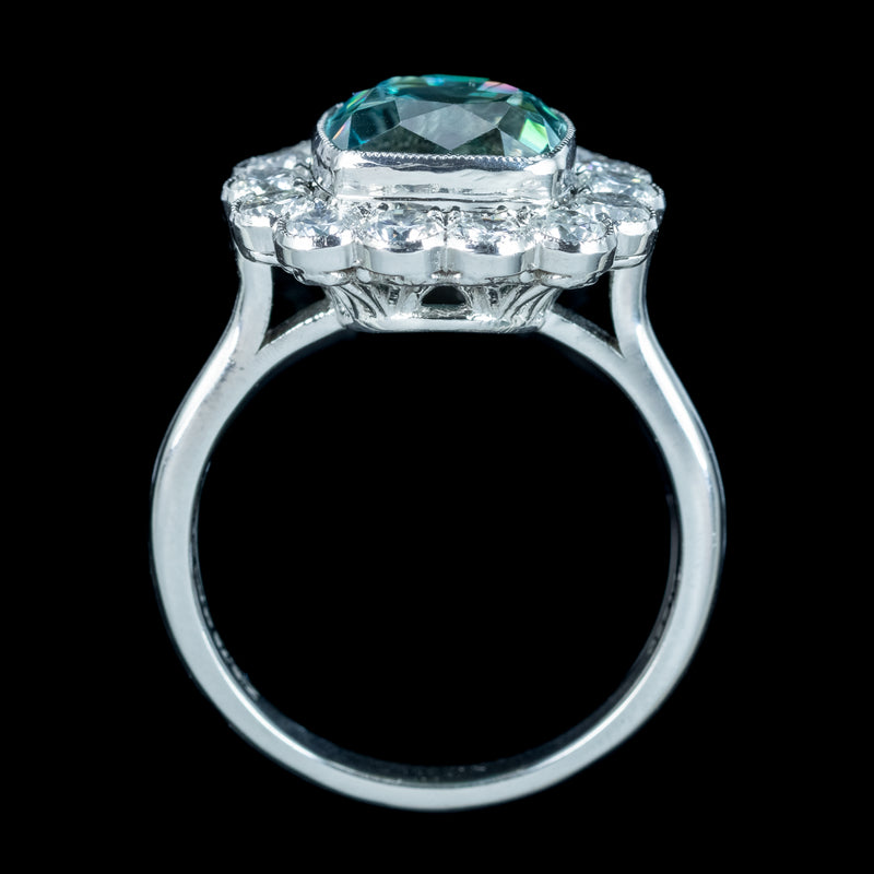 Edwardian Style Blue Zircon Diamond Cluster Ring 6.78ct Zircon