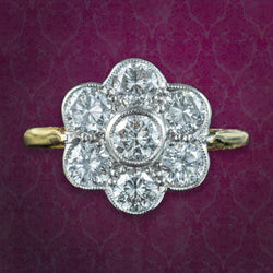 Edwardian Style Diamond Daisy Cluster Ring 1.4ct Total