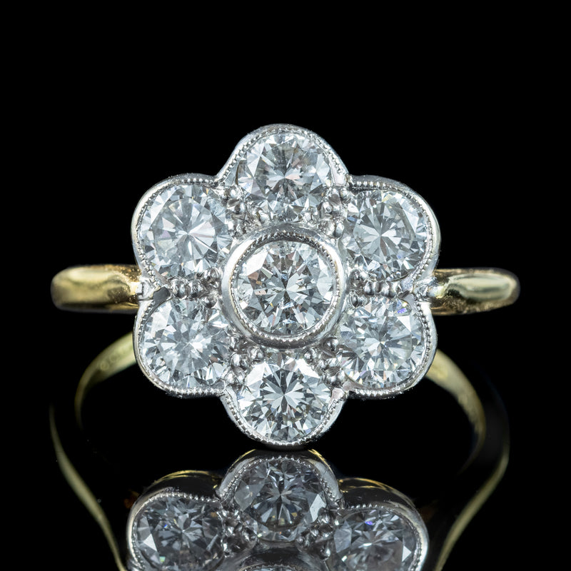 Edwardian Style Diamond Daisy Cluster Ring 1.4ct Total