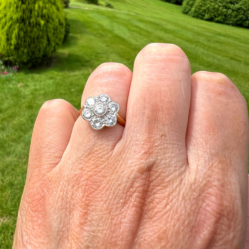 Edwardian Style Diamond Daisy Cluster Ring 1.4ct Total