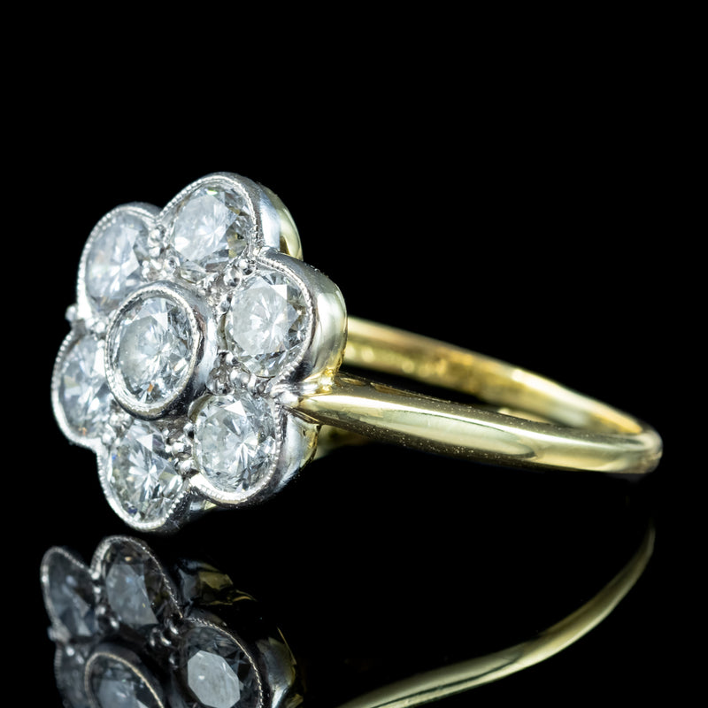 Edwardian Style Diamond Daisy Cluster Ring 1.4ct Total