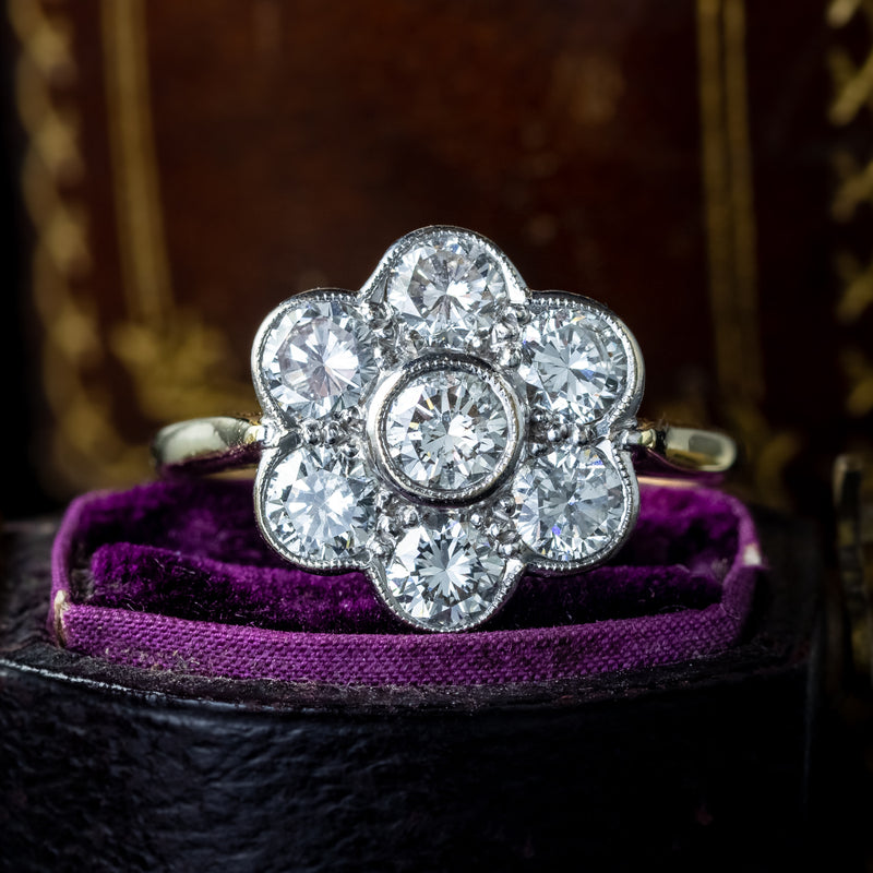 Edwardian Style Diamond Daisy Cluster Ring 1.4ct Total