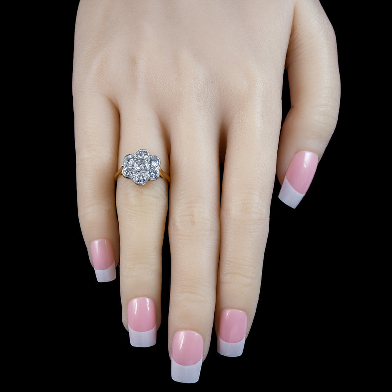Edwardian Style Diamond Daisy Cluster Ring 1.4ct Total