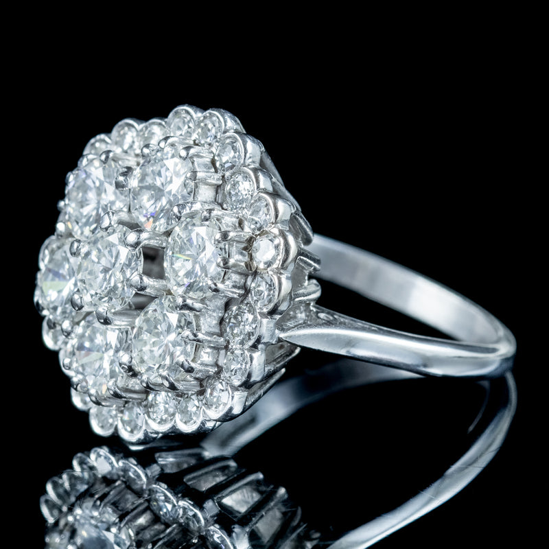 Edwardian Style Diamond Flower Cluster Ring 3ct Total