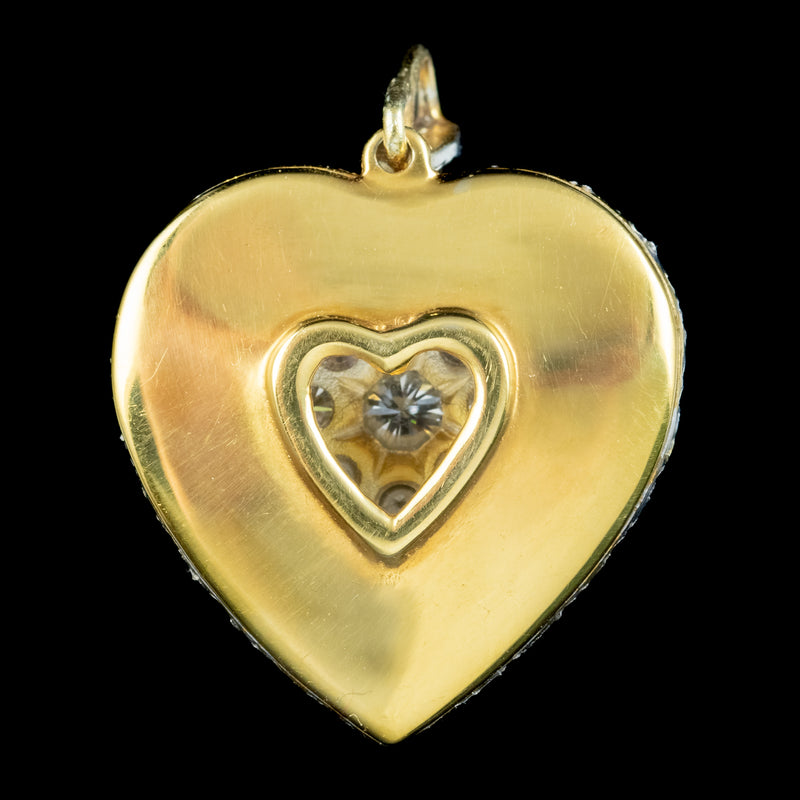 Edwardian Style Diamond Heart Pendant Necklace 18ct Gold 3.7ct Of Diamond