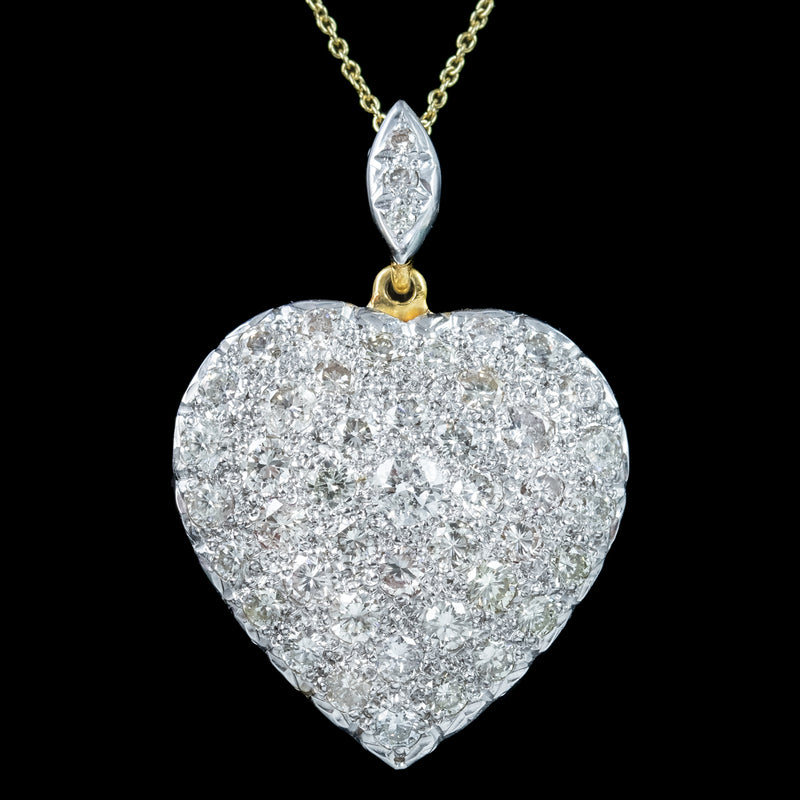 Edwardian Style Diamond Heart Pendant Necklace 18ct Gold 3.6ct Of Diamond