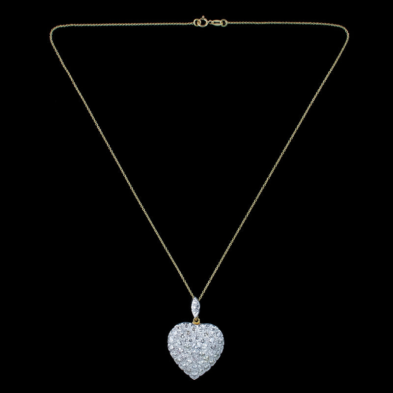 Edwardian Style Diamond Heart Pendant Necklace 18ct Gold 3.6ct Of Diamond