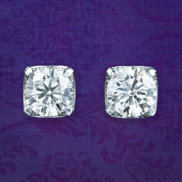 Edwardian Style Diamond Stud Earrings 18ct Gold 1.68ct Total