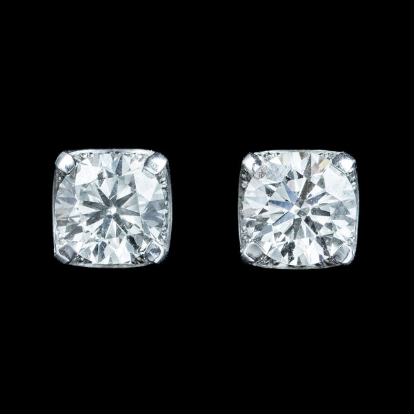 Edwardian Style Diamond Stud Earrings 18ct Gold 1.68ct Total