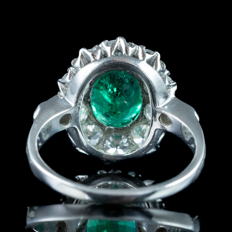 Edwardian Style Emerald Diamond Cluster Ring 1.35ct Emerald