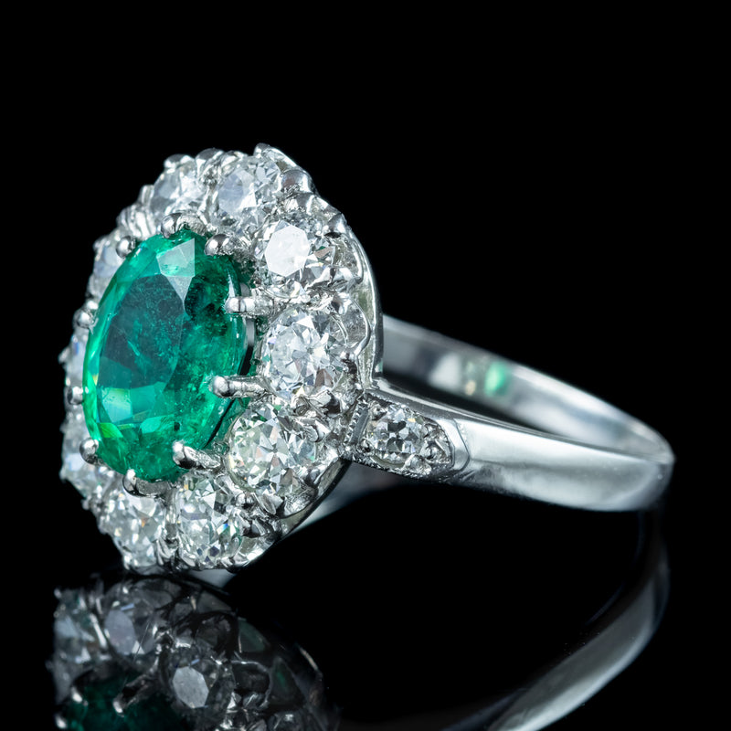 Edwardian Style Emerald Diamond Cluster Ring 1.35ct Emerald