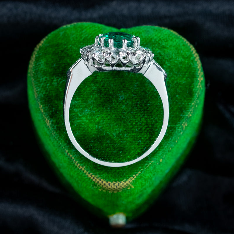 Edwardian Style Emerald Diamond Cluster Ring 1.35ct Emerald