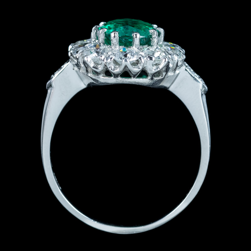 Edwardian Style Emerald Diamond Cluster Ring 1.35ct Emerald