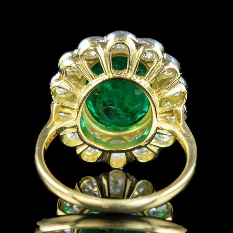 Edwardian Style Emerald Diamond Daisy Cluster Ring 3.38ct Emerald With Cert