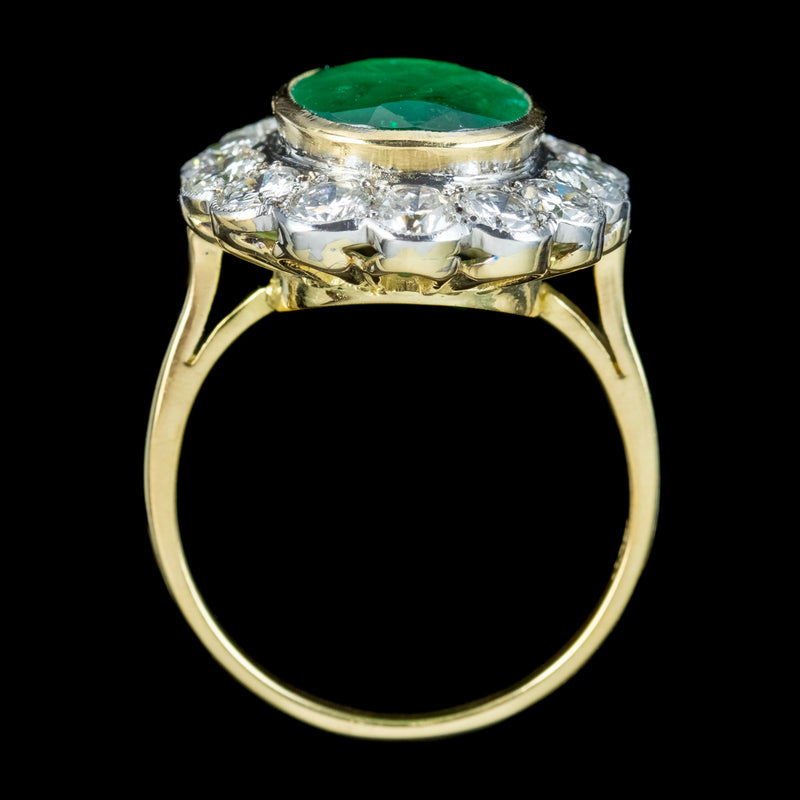 Edwardian Style Emerald Diamond Daisy Cluster Ring 3.38ct Emerald With Cert