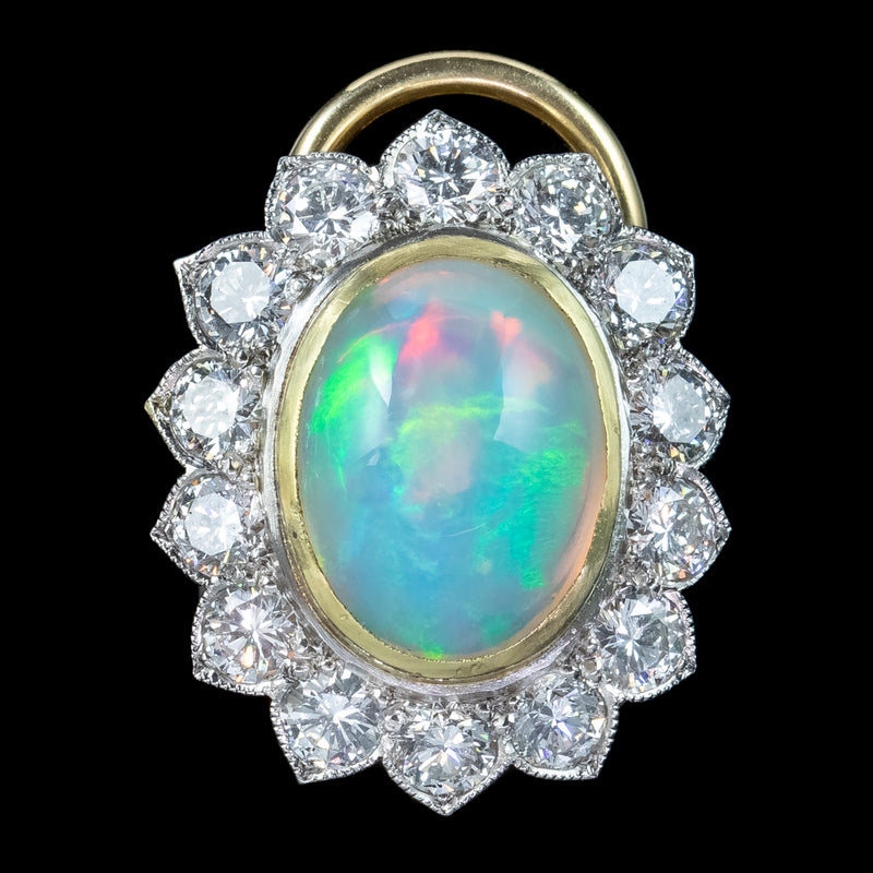 Edwardian Style Opal Diamond Cluster Clip Earrings 18ct Gold 2ct Opals 