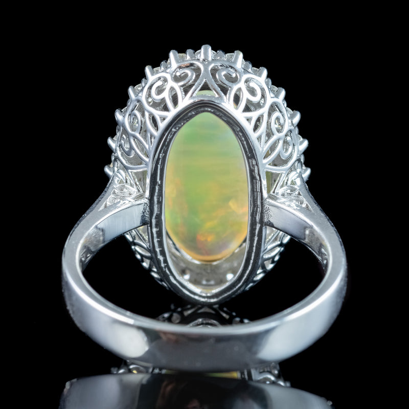 Edwardian Style Opal Diamond Cluster Ring 5.20ct Natural Opal