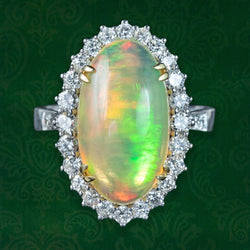Edwardian Style Opal Diamond Cluster Ring 5.20ct Natural Opal