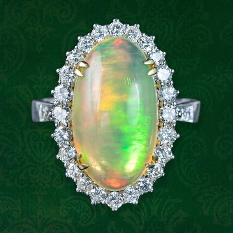 Edwardian Style Opal Diamond Cluster Ring 5.20ct Natural Opal