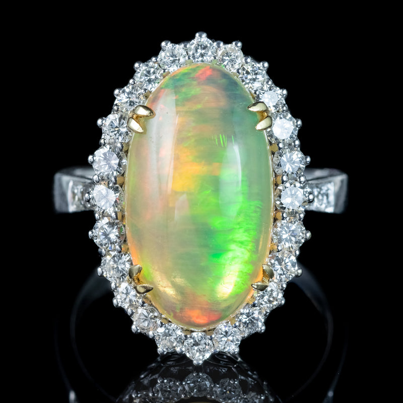 Edwardian Style Opal Diamond Cluster Ring 5.20ct Natural Opal