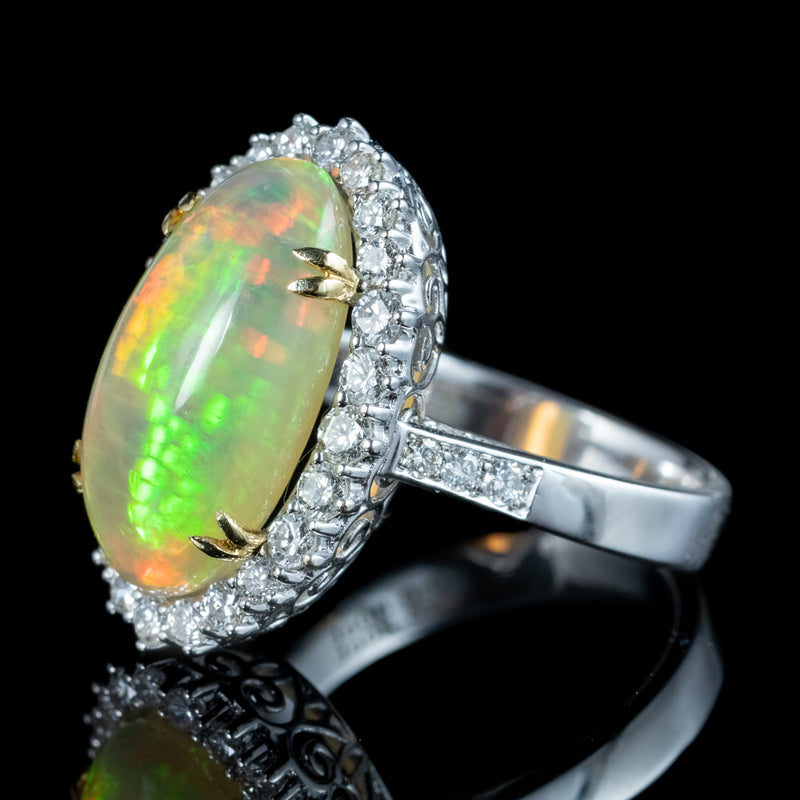 Edwardian Style Opal Diamond Cluster Ring 5.20ct Natural Opal