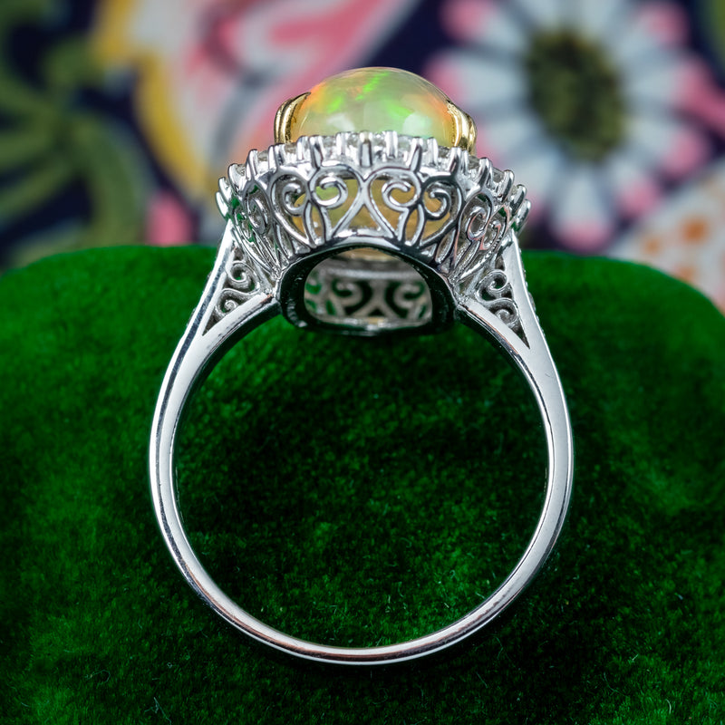 Edwardian Style Opal Diamond Cluster Ring 5.20ct Natural Opal