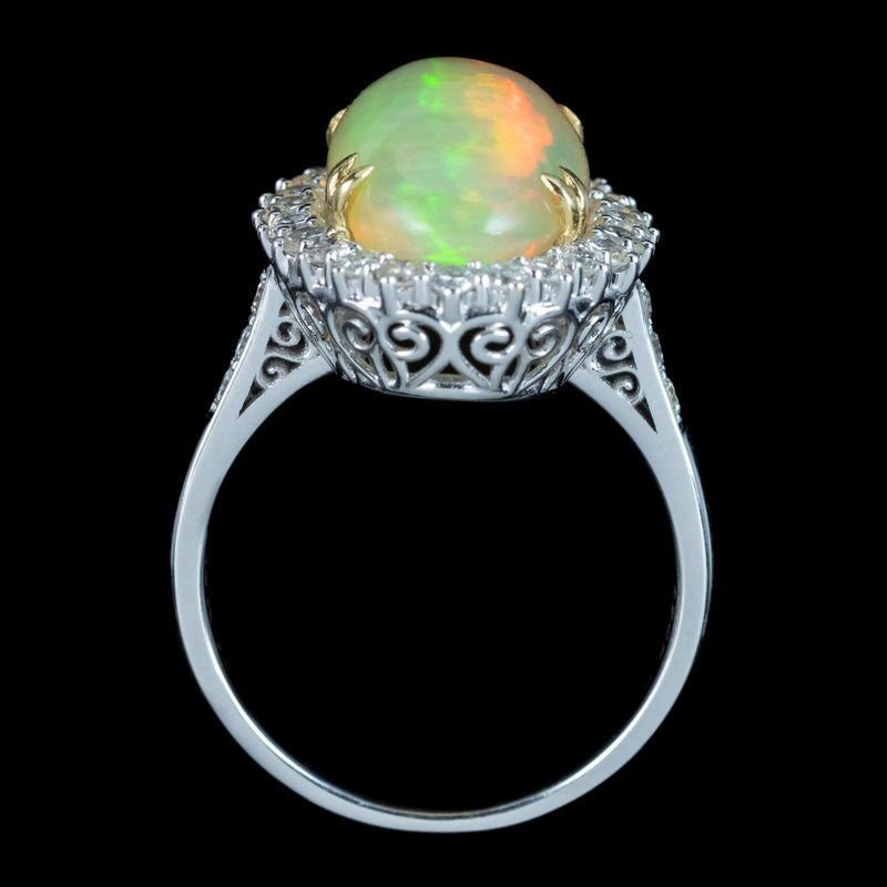 Edwardian Style Opal Diamond Cluster Ring 5.20ct Natural Opal