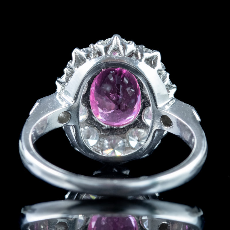 Edwardian Style Pink Sapphire Diamond Cluster Ring 1.75ct Sapphire