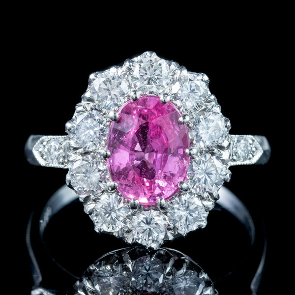 Edwardian Style Pink Sapphire Diamond Cluster Ring 1.75ct Sapphire